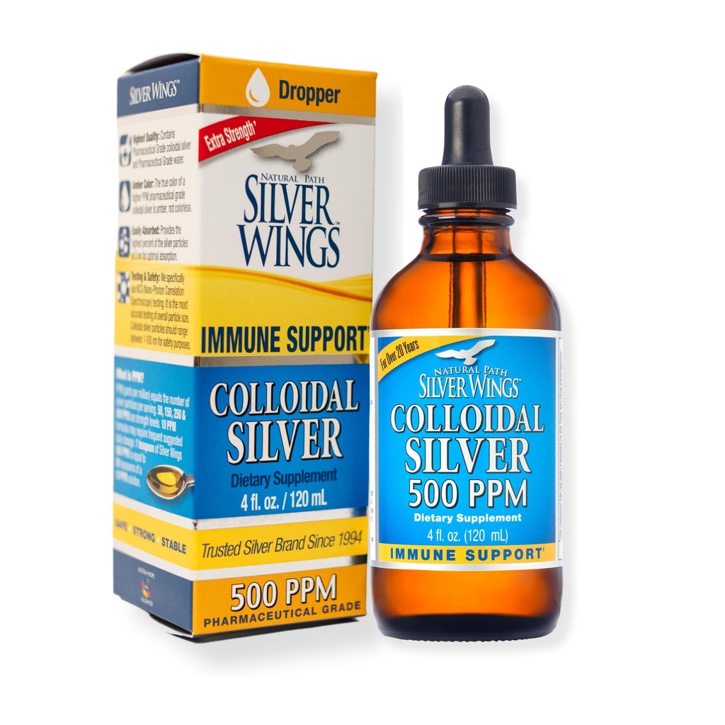 Natural Path Silver Wings - Colloidal Silver 500 ppm - Suplemento Mineral Puro - Immune Support for Your Family - Powerful Healing Without a Bad Taste (4fl oz/120ml)