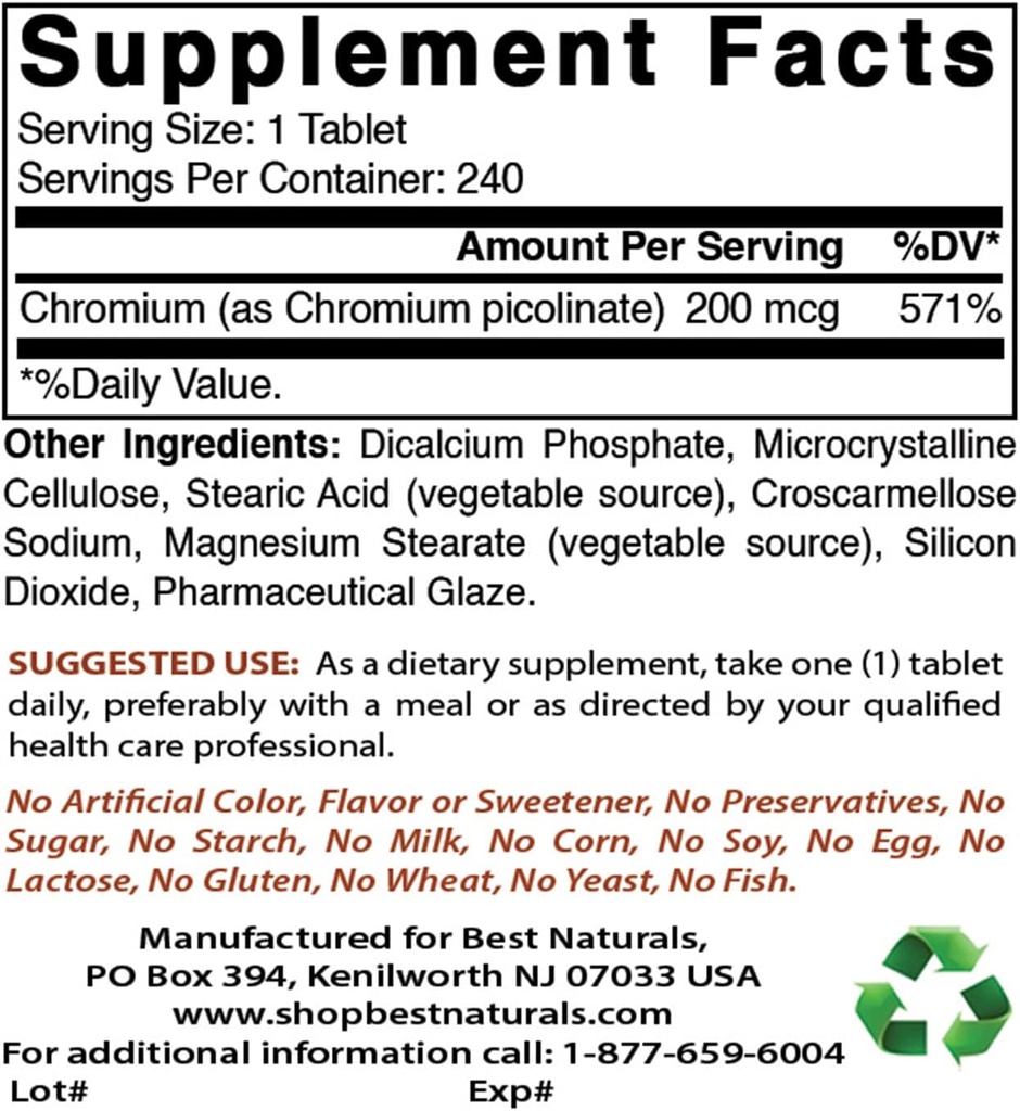 Chromium Picolinate 200 mcg " Vitamin K2 (MK7) con D3