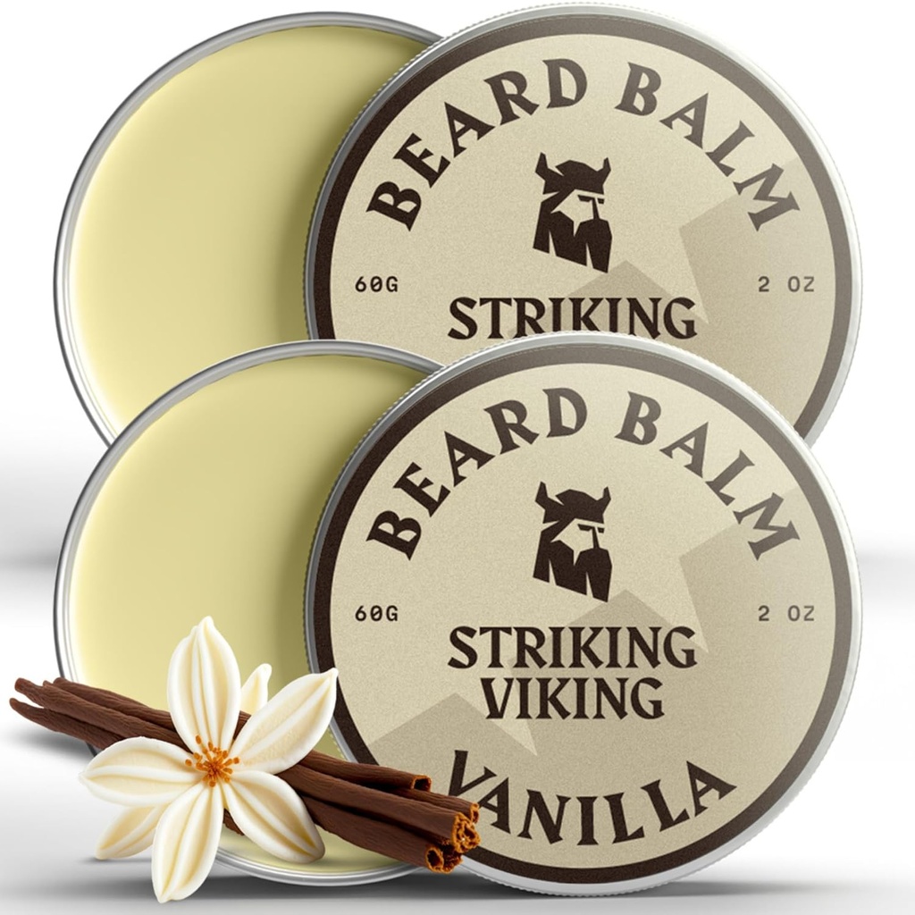 Zapato de barba vikingo para hombres - Salir en la barba acondicionador - Estilismo Balm Hecho con mantequilla de barba naturalmente derivada, aceites Argan & Jojoba (2 onzas (Pack of 2), Vainilla 2 Pack)