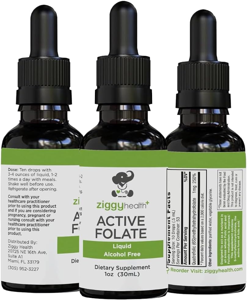Active Folate Pure Liquid Extract Supplement - L-Methylfolate for Better Absorption, Brain Health, Improve Cellular Function, Support Immune System, Water Soluble B Complex, 1oz - by Ziggy Health