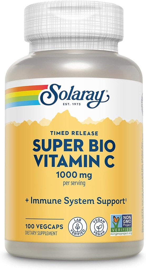 SOLARAY Super Bio Vitamina Buffered C 1000mg, Dos etapas, Timed Release Vitamin C with Bioflavonoids, Immune Support Supplement - High Absorption, Vegan, 60 Day Guarantee, 50 Servings, 100 VegCaps
