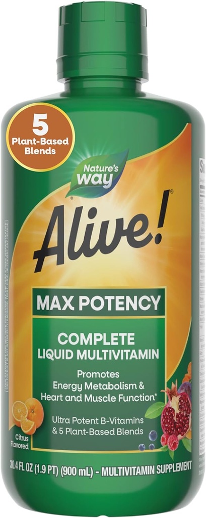 ¡La naturaleza está viva! Max Potency Complete Liquid Multivitamin for Women and Men with Antioxidant Beta Carotene, Vitaminas C &amp; E and Food-Based Blends, Citrus Flavored, 30.4 Fl Oz