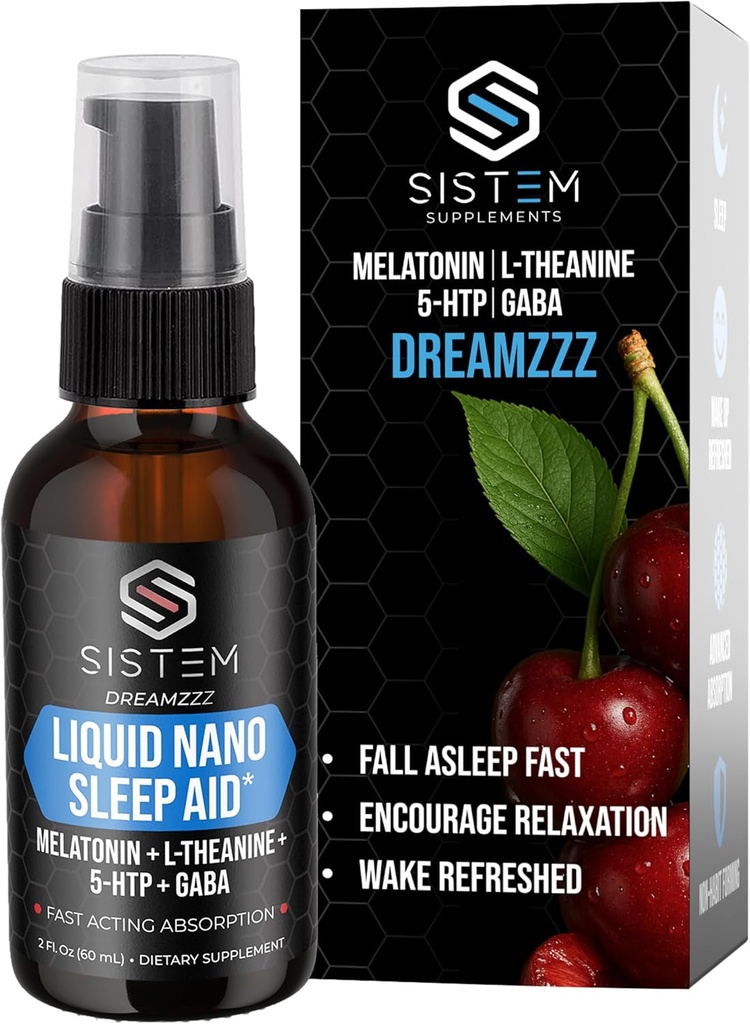 Liquid Nano Sleep Aid Spray with Melatonin, GABA, L-Theanine, 5-HTP Supplement Blend, Promotes Calm, Restful Sleeping &amp; Restoration, Liquid Sleep Aid for Adults, Dreamzzz by Sistem