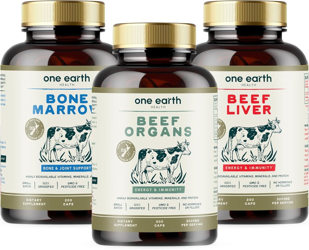 One Earth Health Super Combo Bundle - Beef Organs, Bone Marrow y Liver. New Zealand Grass Fed and Finished