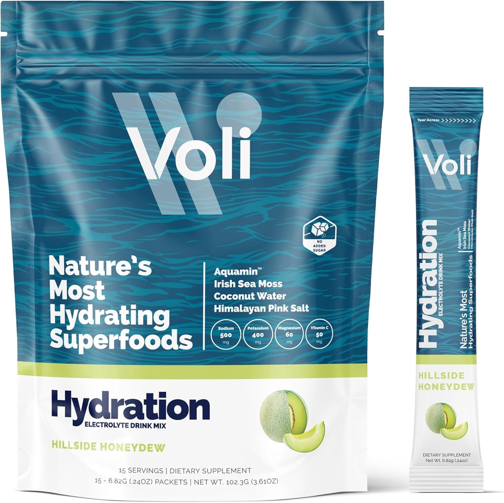 Voli Electrolytes Powder Packets ← No Añadido Sugar Electrolyte Drink Mix for Hydration ¦ Keto & Fasting Friendly, Natural Superfoods & Minerals TEN Honeydew, 15-Count
