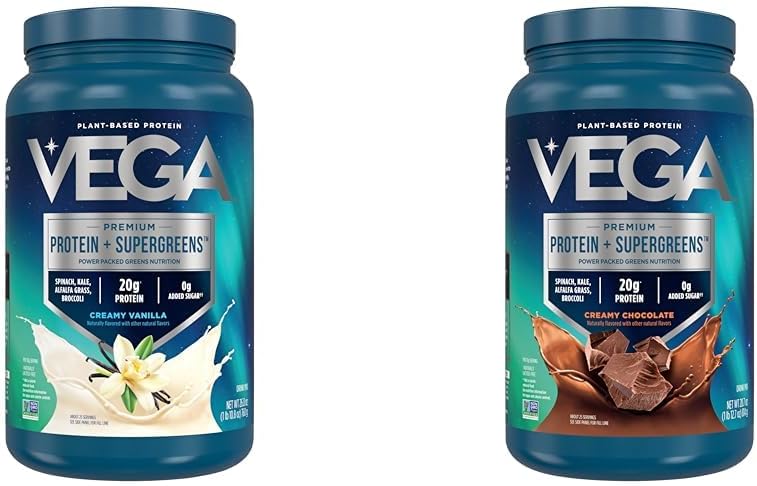 Vega Protein &amp; Greens Bundle, Chocolate + Vainilla (25 Servimientos Cada uno) - Polvo de proteína con base vegetal, Keto-Friendly, Gluten Free, Non Dairy, Vegan, Non Soy, Non GMO, Lactose Free