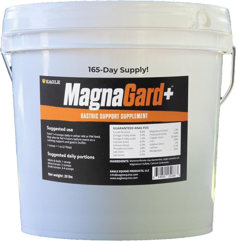 Complemento de soporte gástrico para Caballos con Omega 3s Silenciosos Ulcers, Suplemento de calma, Magnesio &amp; Otros Minerales Vitales TEN Powder, 20lb Bucket, 5-Month Supply confidencialidad por Eagle Equine