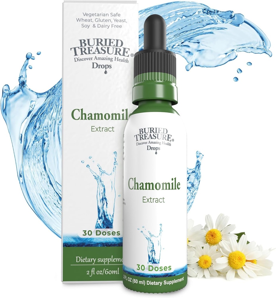Buried Treasure Chamomile Drops – 30 Servings, 2oz, Liquid Herbal Calm Supplement for Relaxation Support, No Sugar Added