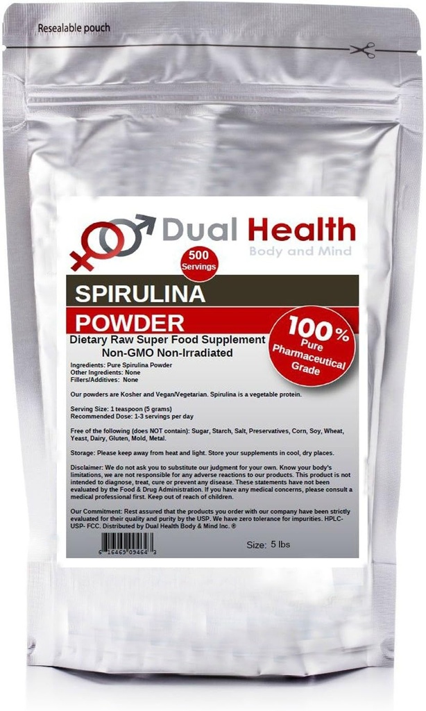 Cuerpo de Salud dual &amp; Mente pura Spirulina Polvo (5 libras) Suplementos Proteína Superalimentos no irradiados