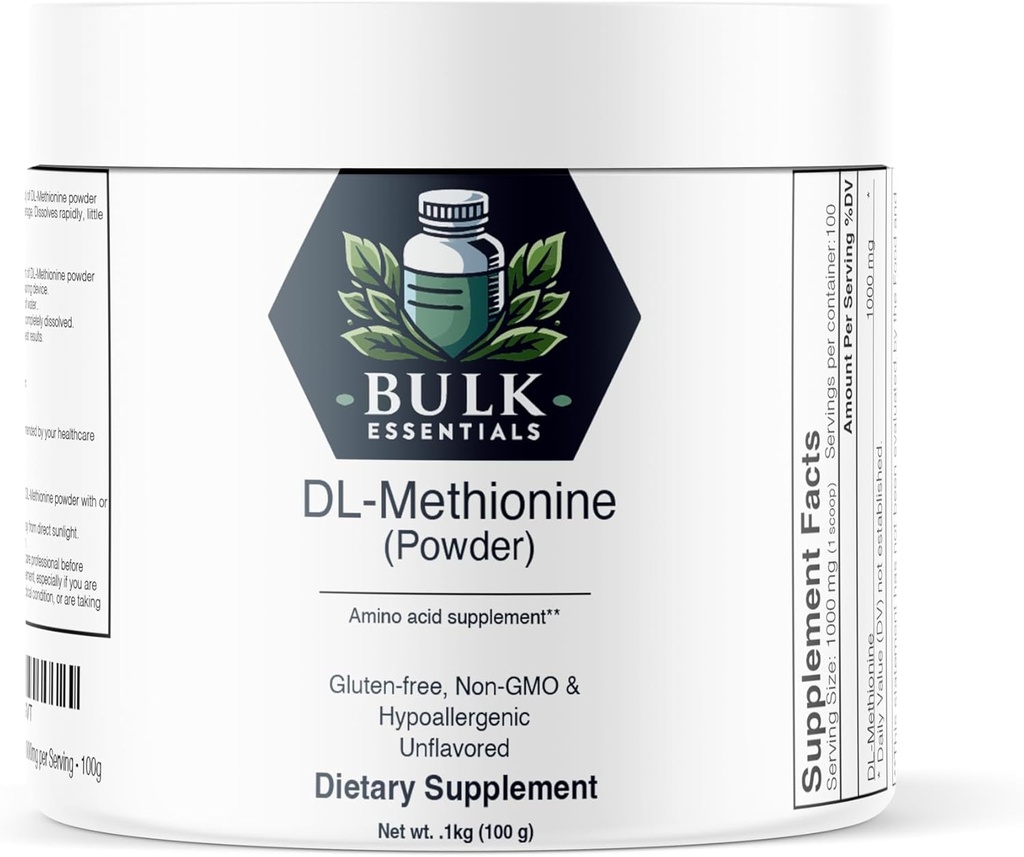 DL-Metionina Powder - Suplemento Metionina - Suplemento Aminoácidos - Suplemento de la línea - 1000mg por Serving - 100g