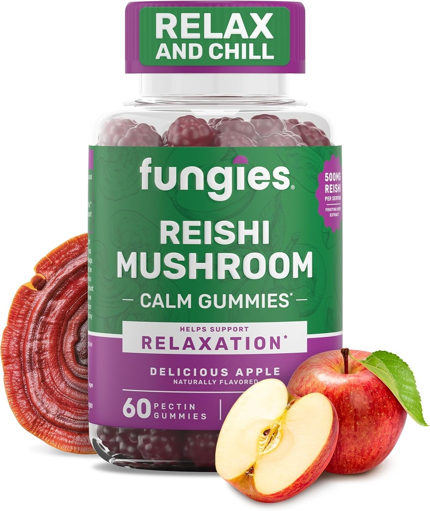 Fungies Reishi Mushroom Gummies, Delicious Apple Flavor - Mushroom Herbal Supplement Gummy for Adults Supports Immune Health, Relaxation &amp; Healthy Aging - Calming Gummies for Sleep - 60 Servings