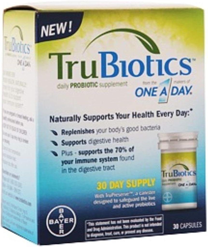 TruBiotics Daily Probiotic, 30 Capsules - Gluten Free, Soy Free Digestive + Immune Health Support Suplemento para Hombres y Mujeres (Pack of 2)