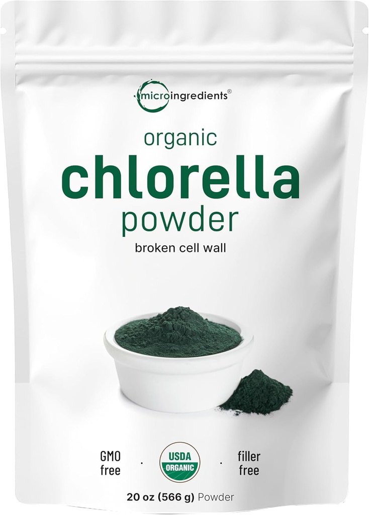 Micro Ingredientes Pólvora de Clorella orgánica, 20 onzas ← Muralla de células rotas para la absorción completa ← Suplemento de Superalimentos crudos, rico en proteínas y vitaminas  durable Non-GMO, vegano, no irradiado