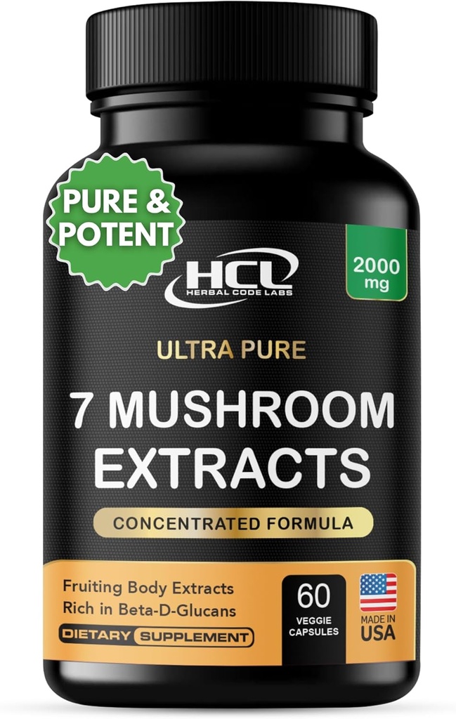 Mushroom Suplemento Extractos de Lions Mane Cordyceps Chaga Reishi Turquía Tail Maitake Shiitake Capsules - Vitaminas Naturales Minerales Antioxidantes Suplemento - Hecho en EE.UU.
