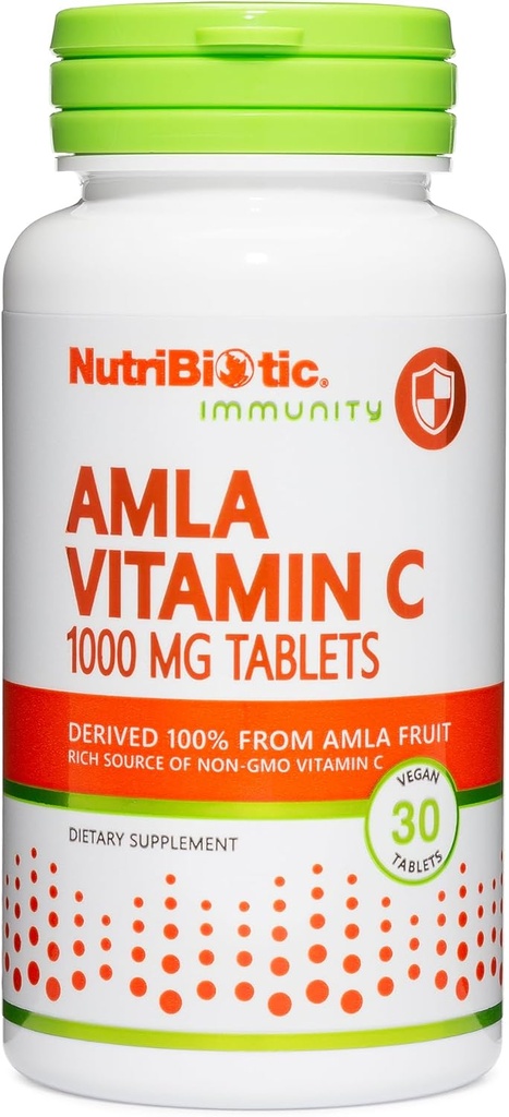 NutriBiotic Amla Vitamina C, 30 Tabs ¦ Rich Source of Non-GMO, Vitamina Natural C para Antioxidante &amp; Collagen Support ← 100% de Indian Gooseberry ← Vegan &amp; Gluten Free