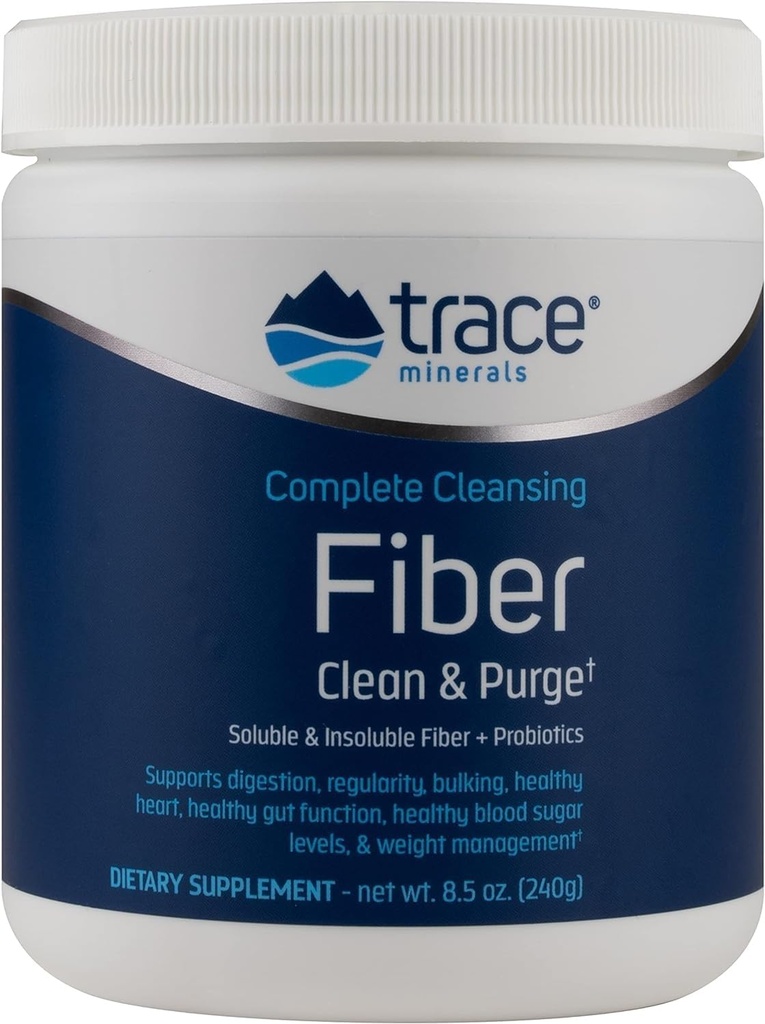 Fibra de limpieza completa Trace Minerals - Suplemento de fibra para Gut Health Support - Bebida Mix Polvo para Ayuda Digestión saludable - Fórmula de fibra soluble e insoluble con probióticos - 8,5 oz (30 Servimientos)