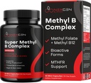 Complejo de vitamina B metilada Suplemento - Complejo de metil B bioactivo con folato de metil de 5 MTHF " Metilcobalamina B12 para energía del corazón cerebral " Homocisteína Apoyo - Complejo Super vitamina B (30 conteo)