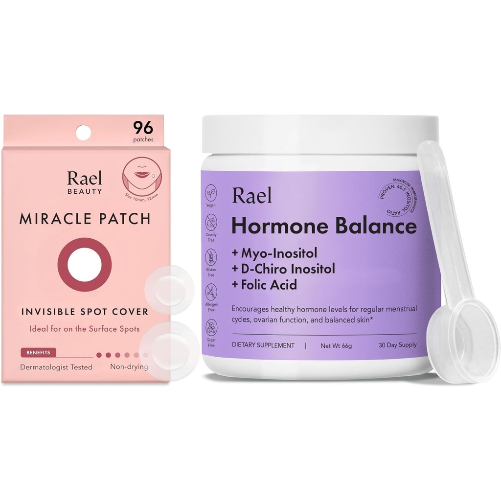Rael Bundle - Invisible Spot Cover Pimple Patches (96 Conde) " Hormone Balance Suplemento para Mujeres, Fertilidad " Ovarian Support (30 Day Supply)