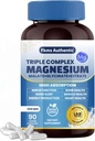 Triple Magnesium Complex Supplement 300mg | 3 in 1, Magnesium Glycinate, Malate, and Citrate | Vegan, Non-GMO | High Absorption | 90 Capsules