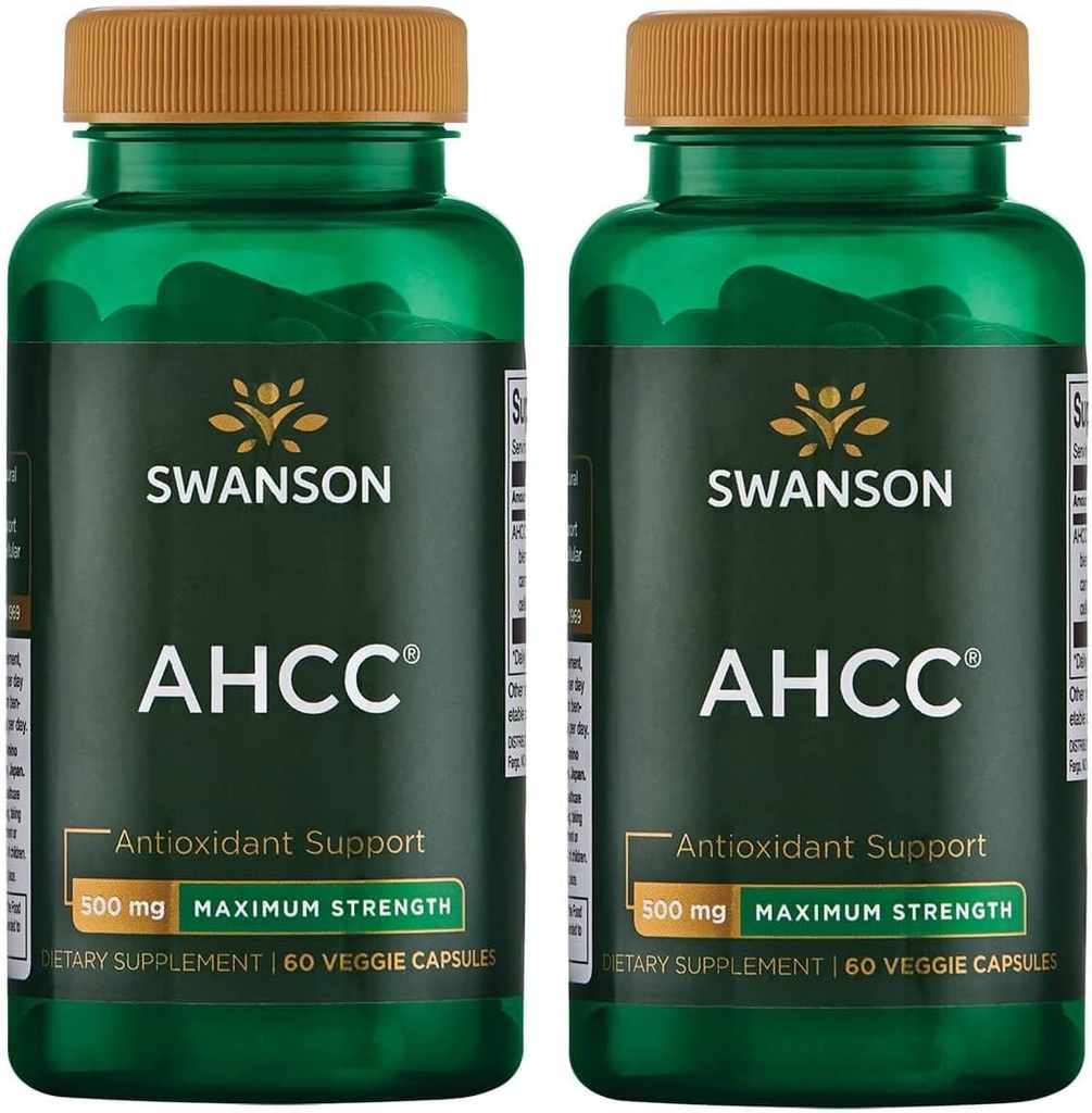 Swanson Maximum Strength AHCC - Promoting Advanced Immune Support - Natural Supplement Aiding NK Cells &amp; Liver Support - (60 Veggie Capsules, 500mg Cada uno) (2 Pack)