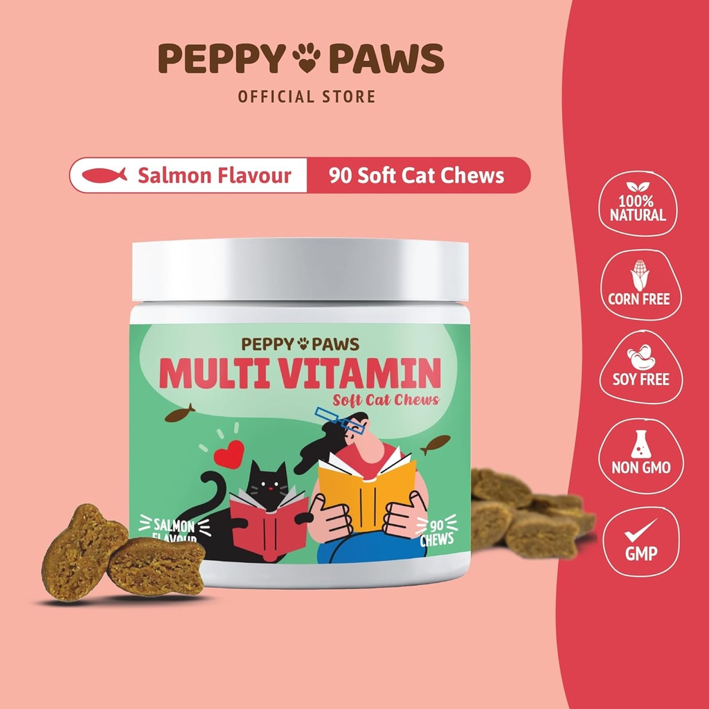 Multivitamínico para gatos – 90 Mandíbulas suaves TENGA 3, Aceite de salmón, Glucosamina, MSM, Condroitina, CoQ10, Probióticos, Complejo de vitamina B &amp; C TENIDO para la piel, articulación, corazón, inmunidad Soporte TENIDO ANTE