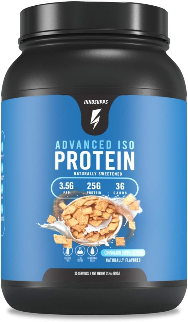 Inno Supps Advanced Iso Protein - 100% Whey Isolate Protein Powder, No Artificial Sweeteners, Low Fat, Low Carbs, 25g of Protein, Hormon Free, Gluten Free, Soy Free - 25 SVGS(Cinnamon Swirl Cereal)