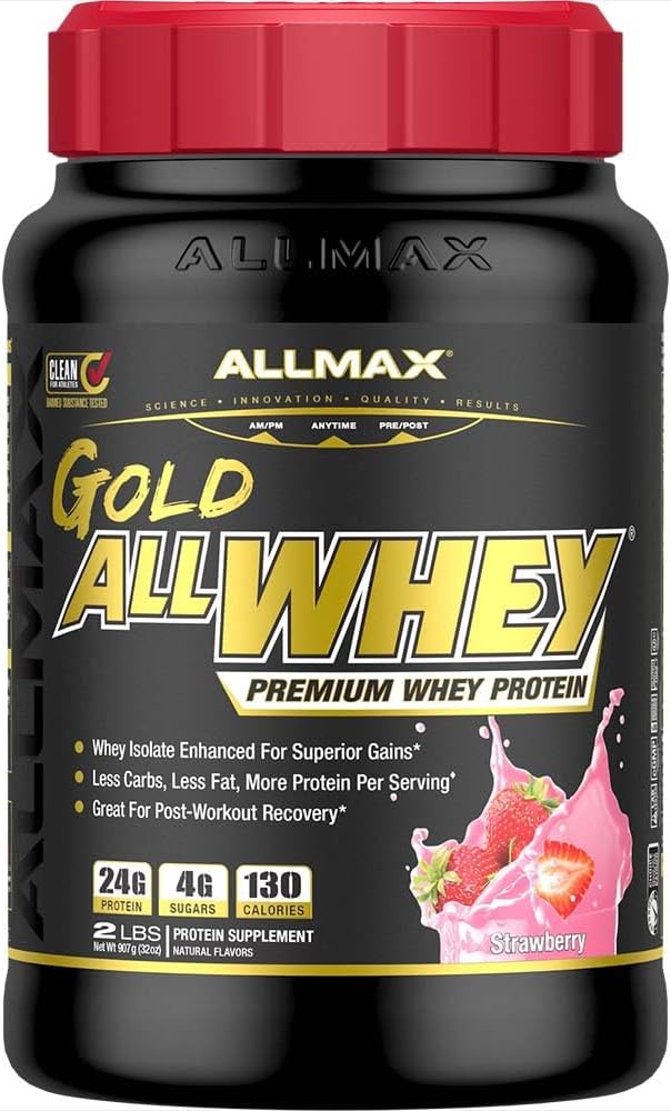 ALLMAX Nutrition Gold ALLWHEY, Strawberry - 2 lb - 24 Gramos de Protein Por Scoop - Gluten Free, Low Carb & Low Sugar - Aprox. 30 Servimientos