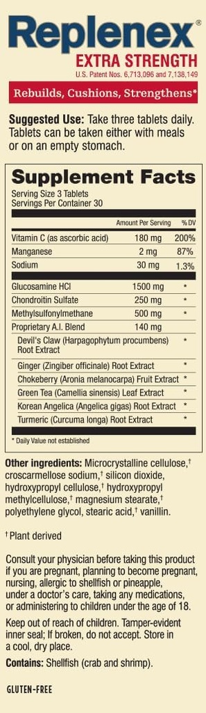 Melaleuca Replenex Rebuilds Joint Health. Glucosamina. Calcio. (90 Tabletas)