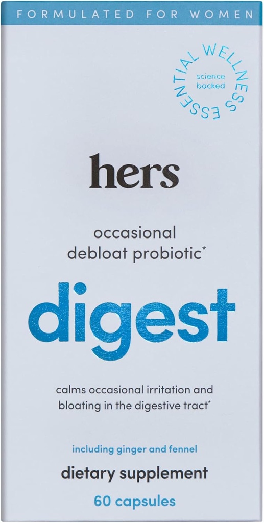 Hers Digest Supplement - Women's Probiotic Supplement for Debloating - Supports Healthy Digestion - Vegetarian - 60 Capsules