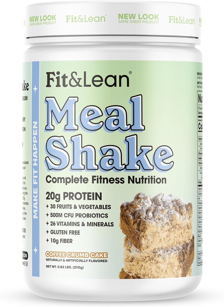 Fit " Lean Meal Shake, Fat Burning Meal Reemplazo, Proteína, Fibra, Probióticos, Cafetera Crumb Cake, 1lb, 10 Servings Por Container