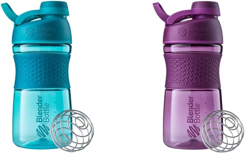 BlenderBottle 20-Ounce SportMixer Shaker Bottles with BlenderBall Wire Whisk, Plum and Teal