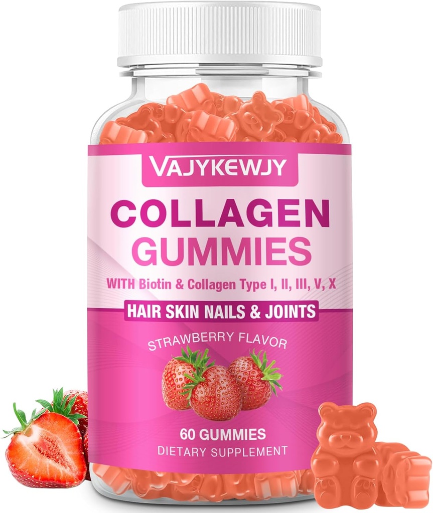 Vegan Collagen Gummies for Women & Men - with Biotin, Vitamin C, & Zinc for Skin Radiance, Hair Growth, Strong Nails, & Joint Support, 60 Count