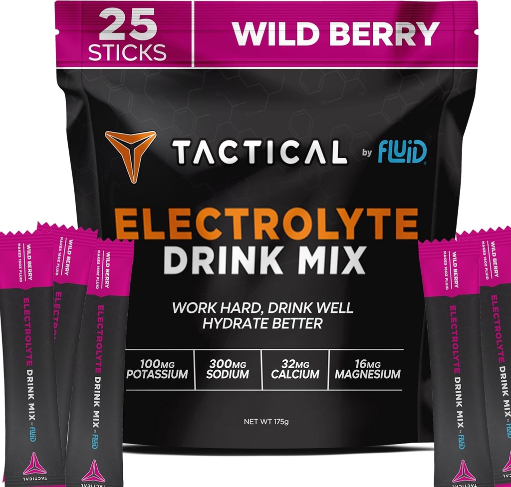 Fluid Tactical - Electrolyte Powder Packets, Acelerar la Re-Hydration, Sugar bajo, Electrolyte Drink Mix, Evitar la deshidratación, Eliminar los calambres