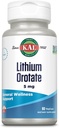 KAL Lithium Orotate 5mg ← Bajo servicio de Litio Chelated Orotate for Bioavailability & Mood Support  durable in Organic Rice Bran Extract Base ← 60 VegCaps