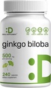 DEAL SUPPLEMENT Ginkgo Biloba 500mg Por Serving, 240 Capsules, 4 Mes de Suministro – Crecido en el norte de Asia – Extra Fuerza, Promueve Función Cerebro