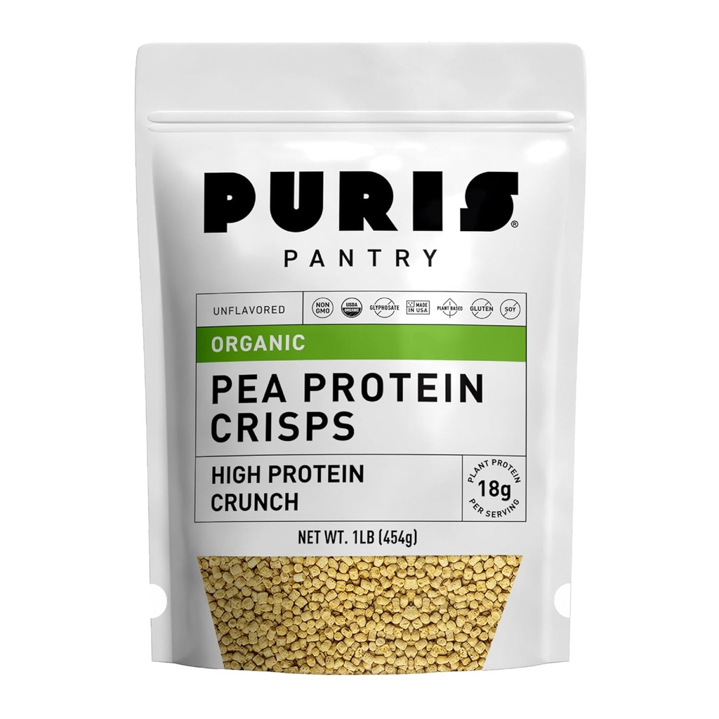PURIS Orgánica Pea Protein Crisps, Certified Organic Pea Protein Isolate, Keto Protein Crunch, Hecho 100% en EE.UU., No Gluten Free, No Sugar, No Soy, 18g Protein, 7g Carbs, Desarrollado