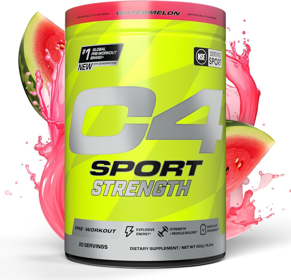 Cellucor C4 Sport Strength Pre Workout Powder - NSF certificado para el deporte - Beta-Alanine, Creatine, 200mg Caffeine - Sugar suplemento de energía libre para hombres &amp; mujeres - sandía, 20 servicios