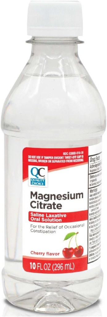 Quality Choice Magnesium Citrate Oral Solution, 10oz - Saline Laxative, Suplemento para el alivio del estreñimiento ocasional, Mag Citrate es un laxante suave y eficaz para la regularidad (1, Cherry)