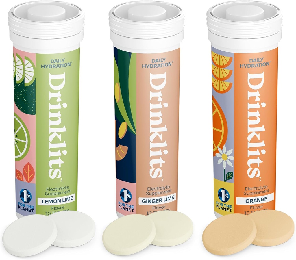 Bebidas diarias Hydration Variety Pack (3) Tube Bundle fort Ginger-Lime + Lemon-Lime + Orange TENIDO Electrolyte Tablets – 0g Sugar – Great Taste ← 30 Servings - 10 Tablets Por Tube