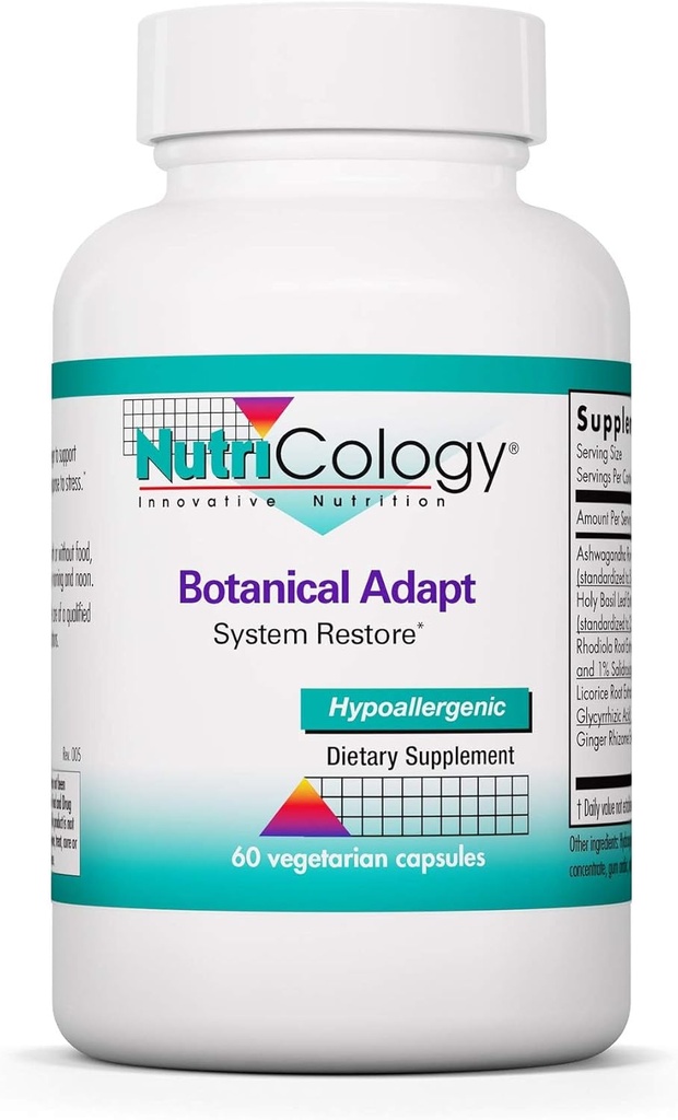 Nutricology Botanical Adapt - Stress Support, Adaptogens Supplement, HPA, Ashwagandha, Rhodiola y Holy Basil, Cortisol Manager - 60 Count