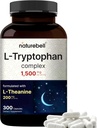 NatureBell L Tryptophan 1300mg con L Theanine 200mg, 300 cápsulas ← Forma gratuita activa, Suplemento basado en plantas – Fórmula tranquila, soporta la relajación – No Gluten
