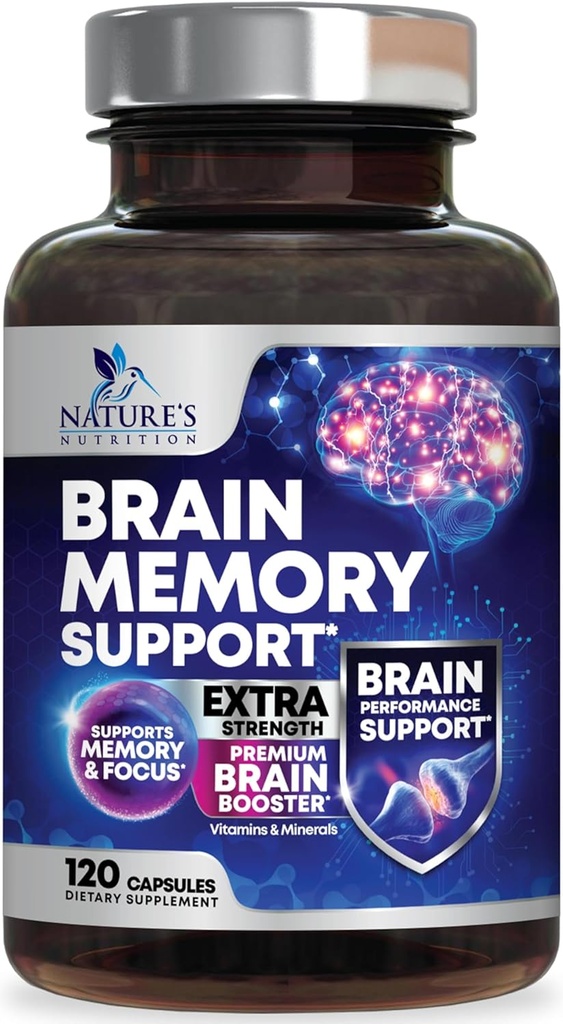 Plantillas de suplemento de memoria cerebral - 3X Nootropía de fuerza para la concentración, claridad y apoyo en foco - Vitaminas cognitivas de salud cerebral con Bacopa, fosfatilserina " DMAE, brote cerebral - 120 cápsulas