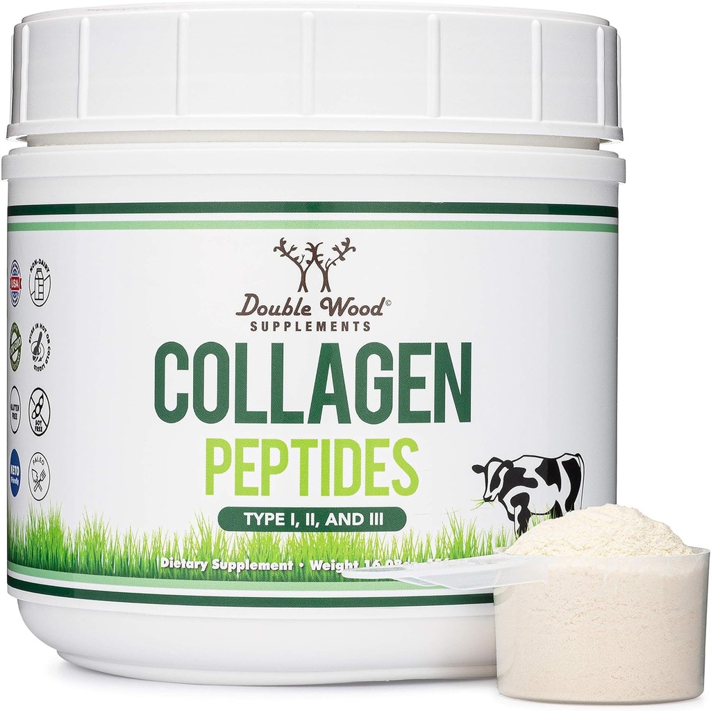 Collagen Peptides Powder - Hydrolyzed Collagen, Keto Safe - 16.08oz - Multi Tipo 1, 2 y 3 (Grass Fed Bovine Source)(Colageno Hidrolizado) Suplementos Collagen para Mujeres y Hombres por Madera Doble