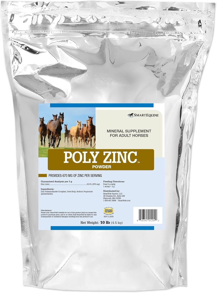 SmartEquine Poly Zinc Powder | Zinc Supplement for Horses | Hoof Care Vitamins and Minerals | Supports Bone and Hoof Wellness | Equine Skin Coat Supplement | 10 lb