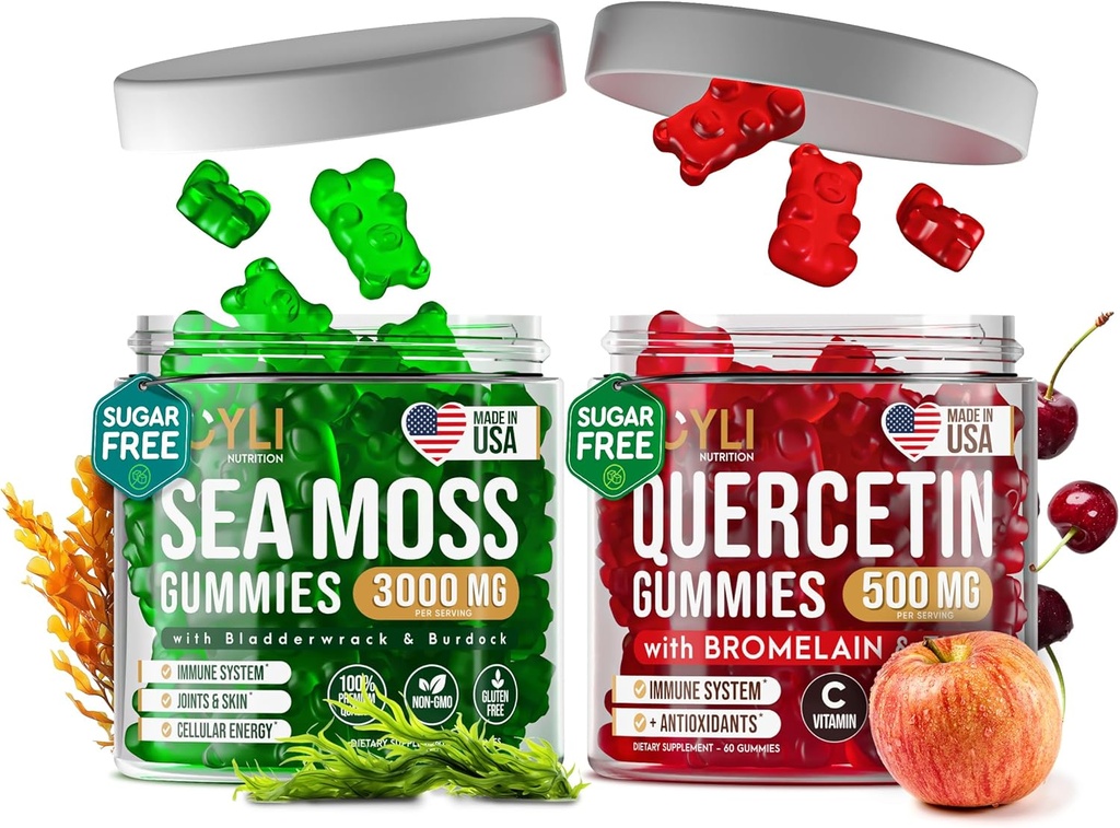 Quercetin Gummies + Irish Sea Moss Gummies - Immune Support Gummies - Irish Sea Moss Bladderwrack Burdock Root " Quercetin with Vitamin C - 60 Seamoss Gummies, 60 Quercetin with Zinc Gummies