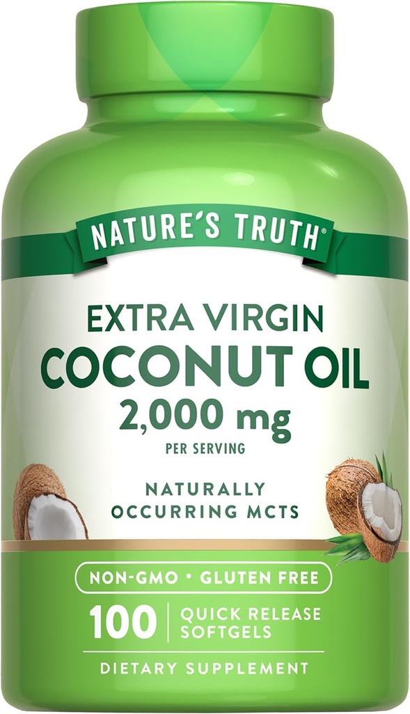 Verdad de la naturaleza Suplemento de aceite de coco Silencio 100 Softgels Silencio Naturalmente Occurriendo MCTs Silencio No GMO &amp; Gluten Gratis