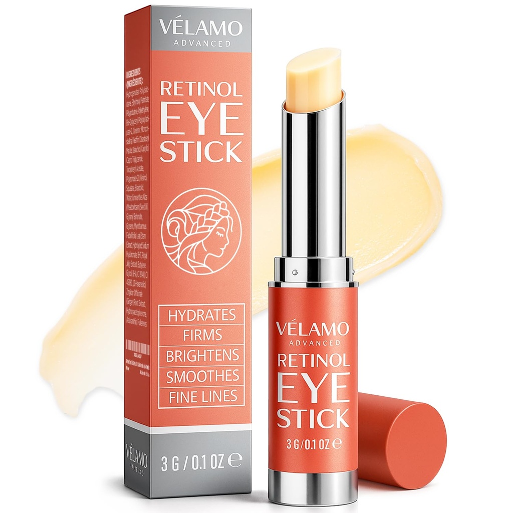 VELAMO AVANCED Retinol Eye Balm Stick with Bakuchiol: Under Eye Cream for Dark Circles and Puffiness - Anti Aging reduces Fine Lines Wrinkles Under Eye Bags in 4-8 Weeks 0.1 OZ/3g