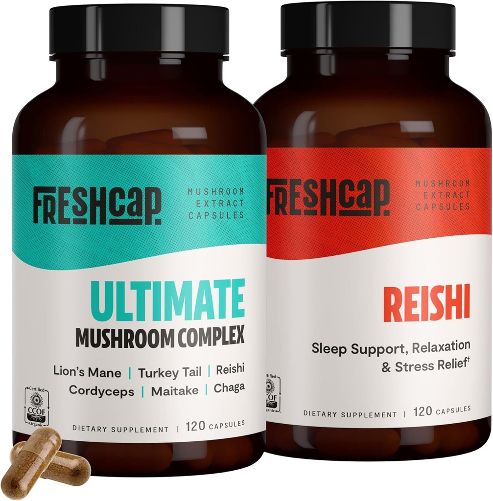 FreshCap Stress Bundle (Reishi Capsules y Ultimate Mushroom Complex Capsules)