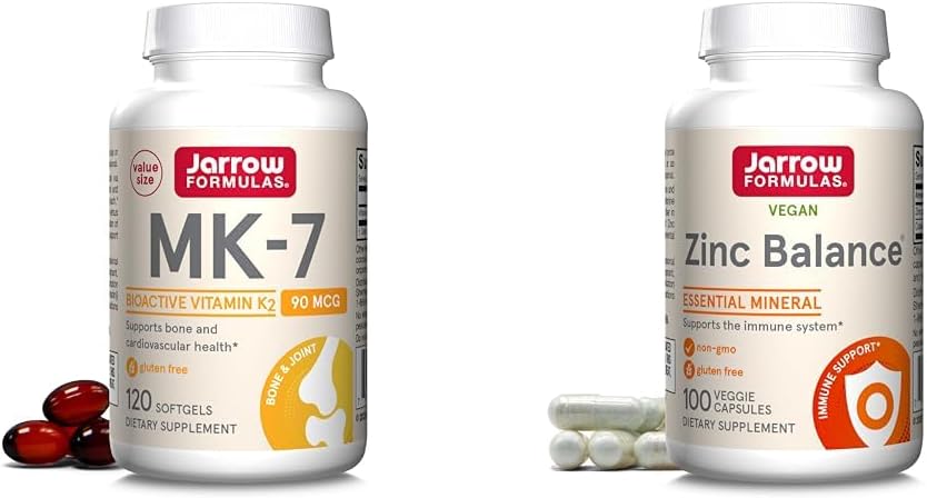 Jarrow Formulas MK-7 90 mcg - Forma bioactiva de la vitamina K2 & Zinc Balance 15 mg - 100 Servings (Veggie Caps) - Incluye cobre