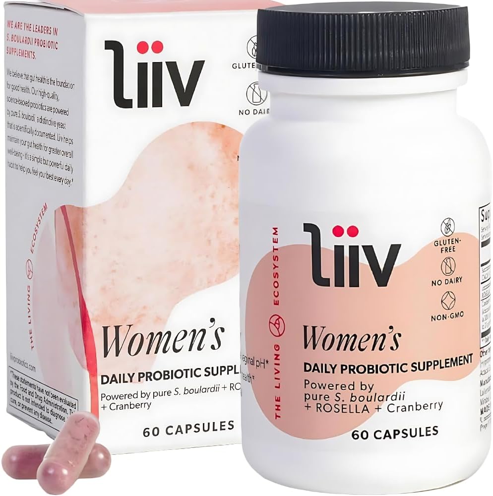 Probióticos de LiiV Premium Probiótico de Mujeres (60 Caps) Apoyo Salud Digestiva Saldo de pH vaginal > Soporte UT 3-en-1 Daily S boulardii Probiotic Blend
